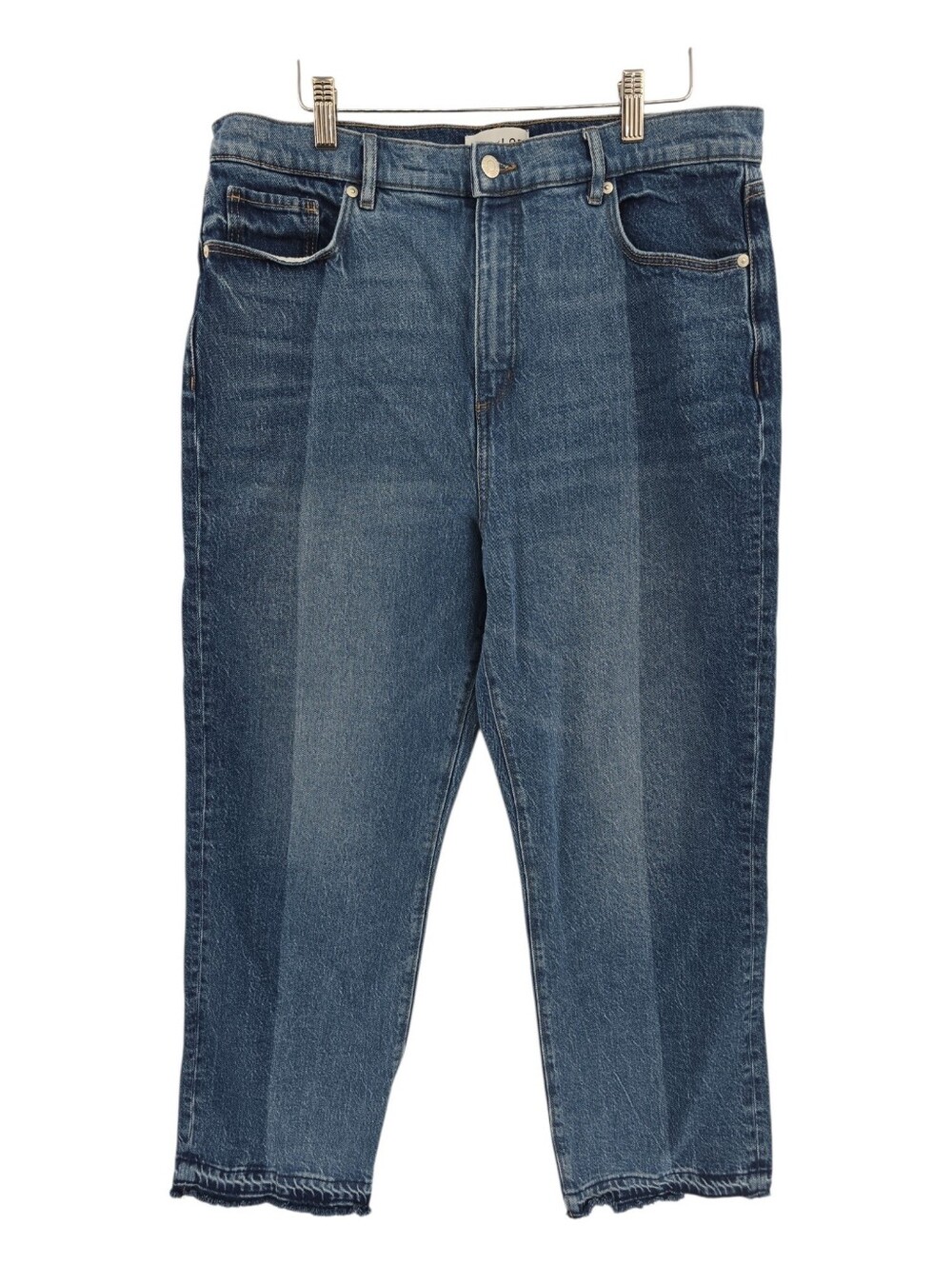 Loft Paneled Jeans Size 14/32 High Rise Straight Leg Raw Hem Light & Medium Wash